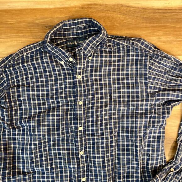 Ralph Lauren Shirt Mens XL Linen Cotton Blue Button Down Plaid Classic Fit - Picture 3 of 8